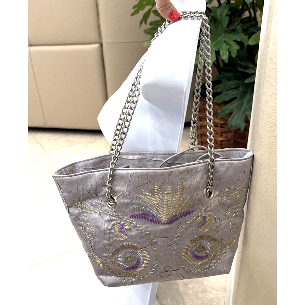 Vintage NWT J.‎ Renee Silver/Gray Shoulder Bag EmbroiderPurse Fairy Whimsy Boho